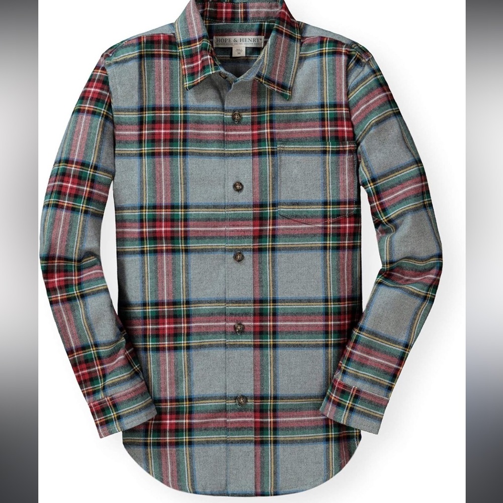 Hope & Henry Boys' Long Sleeve Brushed Cotton Flannel Button Down Shirt Size XXS